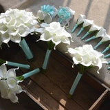 Wedding Package-Ivory White Calla Lilies Real Touch Flowers Bridal Bouquet Boutonnieres