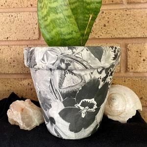 Orchid Lovers Planter! Beautiful Black & White Collage on Terra Cotta Pot with Drain Hole~ New