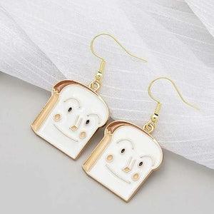 Cartoon Smiley Face Bread Toast Geometric Earrings