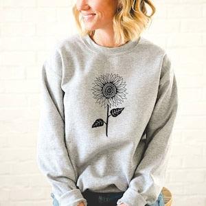 Sunflower sweatshirt, bamboo UNISEX crewneck, floral botanical print, natural organic coton sweater, block print flower, ethical fashion