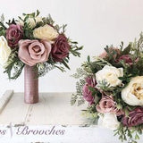 Dusty Rose Mauve Ivory Wedding Bouquets, Artificial Silk Bridal Bouquet Bridesmaids Bouquets, Faux Wedding Flowers  Boutonnieres Corsages