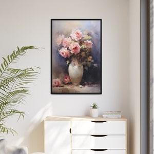 Elegant Roses, Matte Canvas Stretched 1.25", Black Pinewood Frame, Roses Wall Art, Roses Illustration, Watercolor Scenery, Home Decor