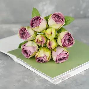 10 Stems Dried Look Rose Bouquet - Purple | Artificial Flower | Home Decoration