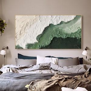 Large Sea Canvas Oil Painting Handmade Sea Landscape Abstract White Wave Painting Textured Painting green textured wall art Custom Painting