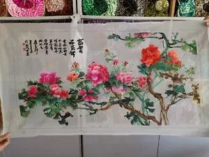 Delicate 100%hand embroidered silk Suzhou embroidery:peony flower 80cm 1piece