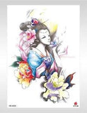 fake tattoo  sexy geisha woman peony flower large 8.25