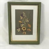 Vintage handmade Pressed Dried Flowers Picture Green Frame Signed 1979