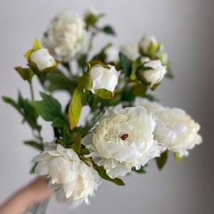 Faux Peony Floral Stem - High Quality Artificial Flower / DIY / Wedding / Home Decoration / Gifts / White