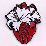 Art White Lily Heart Metal Enamel Backpack Bag Badge Brooch Pin