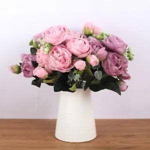 Fake Flowers Rose Pink Silk Bouquet Peony Artificial Flower Wedding Decoration