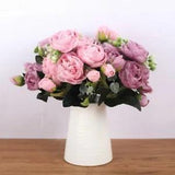 Fake Flowers Rose Pink Silk Bouquet Peony Artificial Flower Wedding Decoration