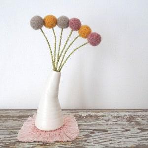 Alpaca Wool Pom pom Flowers - Craspedia Billy Buttons - Modern Flowers - Felted Pompoms - Rose, Taupe, Mustard Billy Balls - Neutral Bouquet