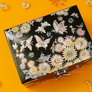 FEBRUARY MOUNTAIN Mother of Pearl Box with Ring Tray Sunflower gifts for women Jewelry Box Unique Gifts Mother's day, Birthday Gifts Wedding