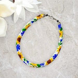 Yellow flowers Bracelet Necklace, sunflowers Ukraine White Bead Crochet bracelet, tribal Beadwork Jewelry, Handmade floral Bead Crochet rope