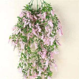 Plant Basket Plastic Flowers Lavender Wall Hanging Fake Rattan Living Room