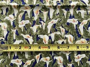 1 Yard White Lilies Cotton Quilting Sewing Fabric Hoffman International