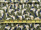 1 Yard White Lilies Cotton Quilting Sewing Fabric Hoffman International