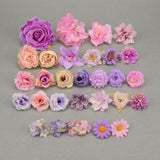 29Pcs Artificial Silk flower head Combo Set/Rose, peony,Hydrangea Fake Floral/DIY Craft Flower Kit For Bridal Wedding Baby Shower Decoration