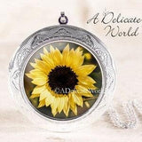 Silver Sunflower Locket Pendant, Mother's Day Gift for Mom, Yellow Flower Jewelry