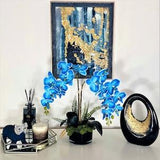 BLUE YVI PARIS - Real touch orchid arrangement - Blue orchids flowers in black or White glass bowl - 15 X 10 Cm - Birthday gift id???as -
