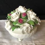 Royal Adderley pink and white rose/floral bouquet in footed pot figurine; bone china; made in England ca 1955- 1964