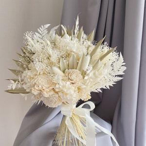 Boho bridal bouquet dried flower bouquet wedding bouquets wood flower bouquet Preserved Flowers bridesmaid bouquet white and beige sola
