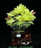 13.7'' Natural Xiu Jade Carving Peony Flower Bird Basket Statue Sculpture