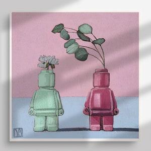 Oil Painting Flowers, 12x12, Colorful Contemporary flowers painting, Minimalist flowers in vases original artwork,