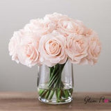 Real Touch Rose Flower Arrangement. Light Blush Pink Roses in Faux Water Clear Glass Vase. Rose Centerpiece Bouquet Wedding Centerpiece