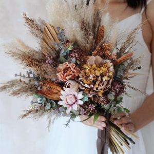 Rustic boho Wedding Bouquet,Artificial Faux Flowers Home Wedding Decor,bridal bridesmaids bouquets,Pampas grass bouquet