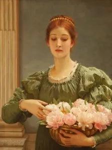 Oil painting beauty girl Charles Edward Perugini lady woman flower peony canvas