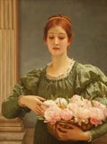 Oil painting beauty girl Charles Edward Perugini lady woman flower peony canvas
