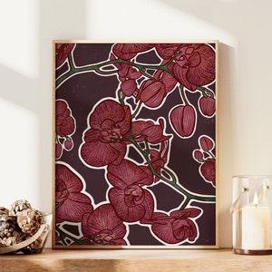 Botanical Wall Art, Orchid Flower Print, Pretty Mauve Art, Floral Design, Green and Pink Flower, Desi Art, Flower Bedroom Print