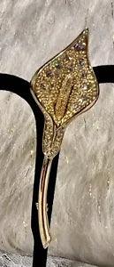 Vintage NAPIER Calla Lily Flower Brooch Pin Gold Tone Rhinestones Signed