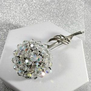 Aurora Borealis Vintage Beaded Floral Brooch, Silver Tone Leaves, Aurora Borealis Glass Beads, AB, Cluster Brooch, Crystal Beads, Czech