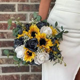 Dusty blue roses and sunflower bouquet Dusty blue wedding Blue roses and sunflowers