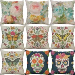 18" Peony flower Print Pillow Case Cotton Linen Cushion Cover Home Decor