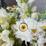 Yellow Zinnia Flower Necklace | Mini Sunflower Necklace | Preserved Botanical Jewelry
