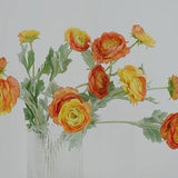 Ranunculus Stem with Leaves, Fake Buttercup Spray, Artificial Flower Crafts, Bloom for Bridal Bouquet, Wedding Party Arrangement Centerpiece
