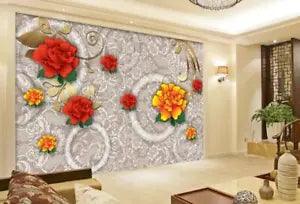 3D Red Peony Flower G2427 Wallpaper Wall Murals Removable Self-adhesive Honey