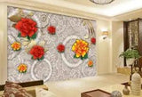 3D Red Peony Flower G2427 Wallpaper Wall Murals Removable Self-adhesive Honey