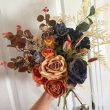 Boho Blue Orange Dusty Blue Rust and Burnt Orange Peony Roses Bouquet Wedding Boho Bridal Bouquet Wedding Bouquet Dusty Bridesmaid Bouquet