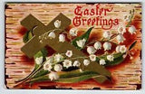Easter Postcard Gold Holy Cross Lilies Flowers 1910 Embossed Vintage Greetings