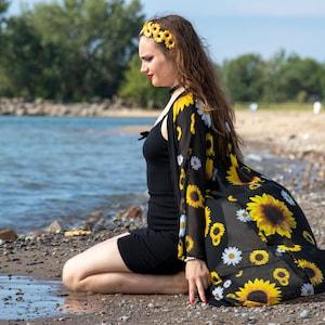 Boho Sunflower Sheer Kimono Robe Jacket