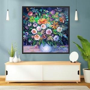 Handmade flower painting Large paintings Roses oil bouquet Acrylic roses wall art Joyful art Abstract art flower Roses oil on canvas