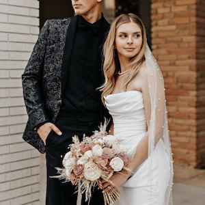 MARISSA | Wood Flower Bouquet + Sola Wood Flowers, Pampas Grass, Dusty Rose & Ivory
