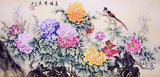 HANDPAINTED ORIENTAL ASIAN ART CHINESE WATERCOLOR PAINTING-Peony flowers&birds