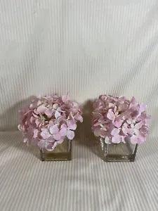 Artificial Hydrangea Flowers Arrangment  Clear Glass Vase And Faux Water Set/2
