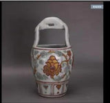 10.4" China porcelain Yuan dynasty White colour gilt peony flower barrel Statue