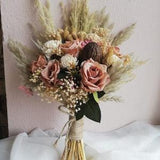 Rustic Wedding Bouquet, Dry Bridal Bouquet, Soft Rose Bouquet, Dried and Artificial Flower Bouquet, Boho Wedding Flowers, Bridesmaid Bouquet